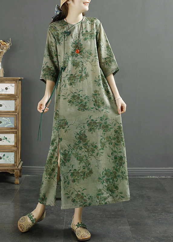 Green Pink Patchwork Linen Long Dress Tasseled Button Summer Ada Fashion