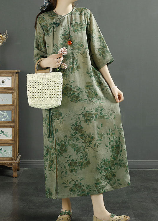 Green Pink Patchwork Linen Long Dress Tasseled Button Summer Ada Fashion