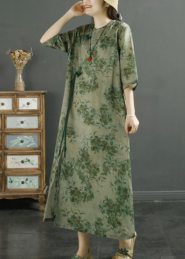 Green Pink Patchwork Linen Long Dress Tasseled Button Summer Ada Fashion