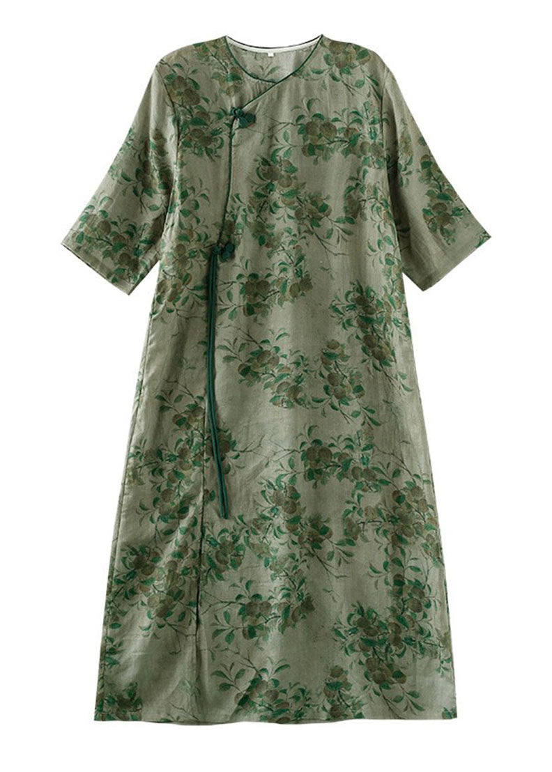 Green Pink Patchwork Linen Long Dress Tasseled Button Summer Ada Fashion