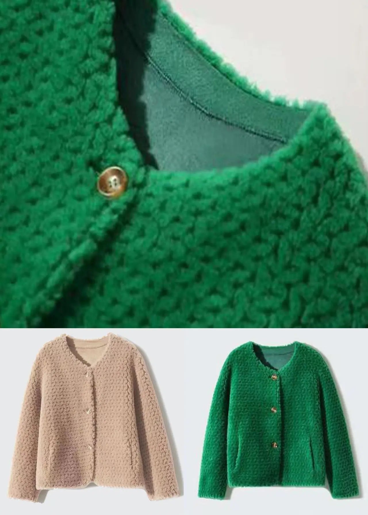 Green Pockets Patchwork Wool Coats O Neck Button Winter Ada Fashion