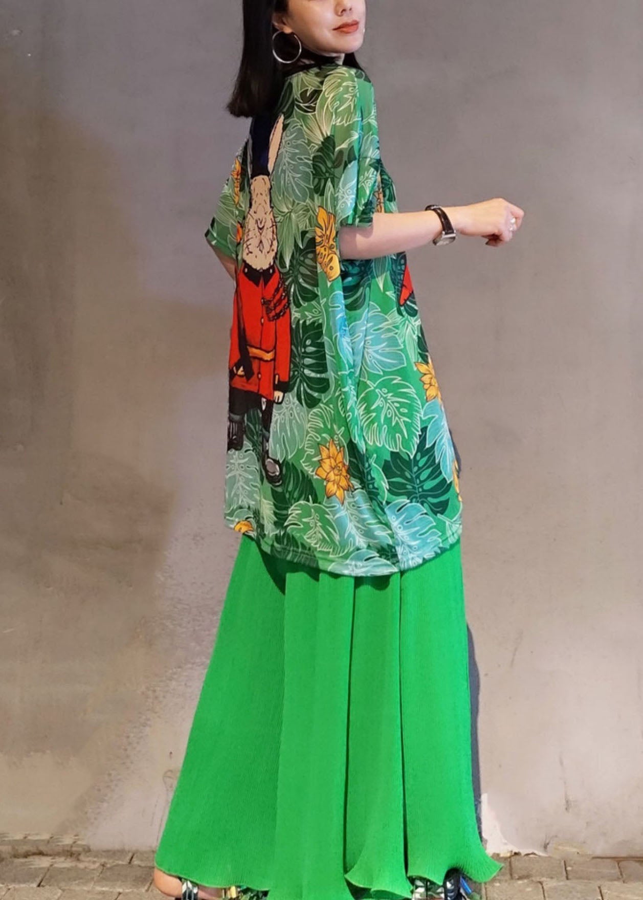 Green Print Chiffon Two Piece Set Women Clothing Drawstring Summer LY1580 - fabuloryshop