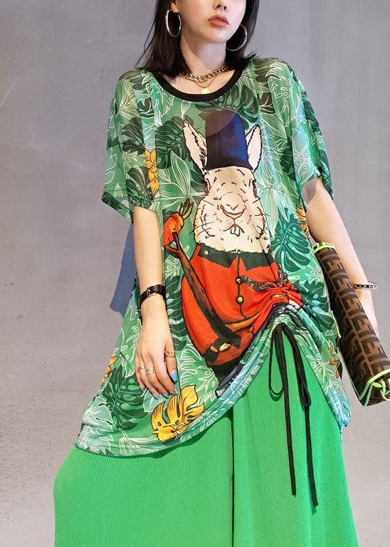 Green Print Chiffon Two Piece Set Women Clothing Drawstring Summer LY1580 - fabuloryshop