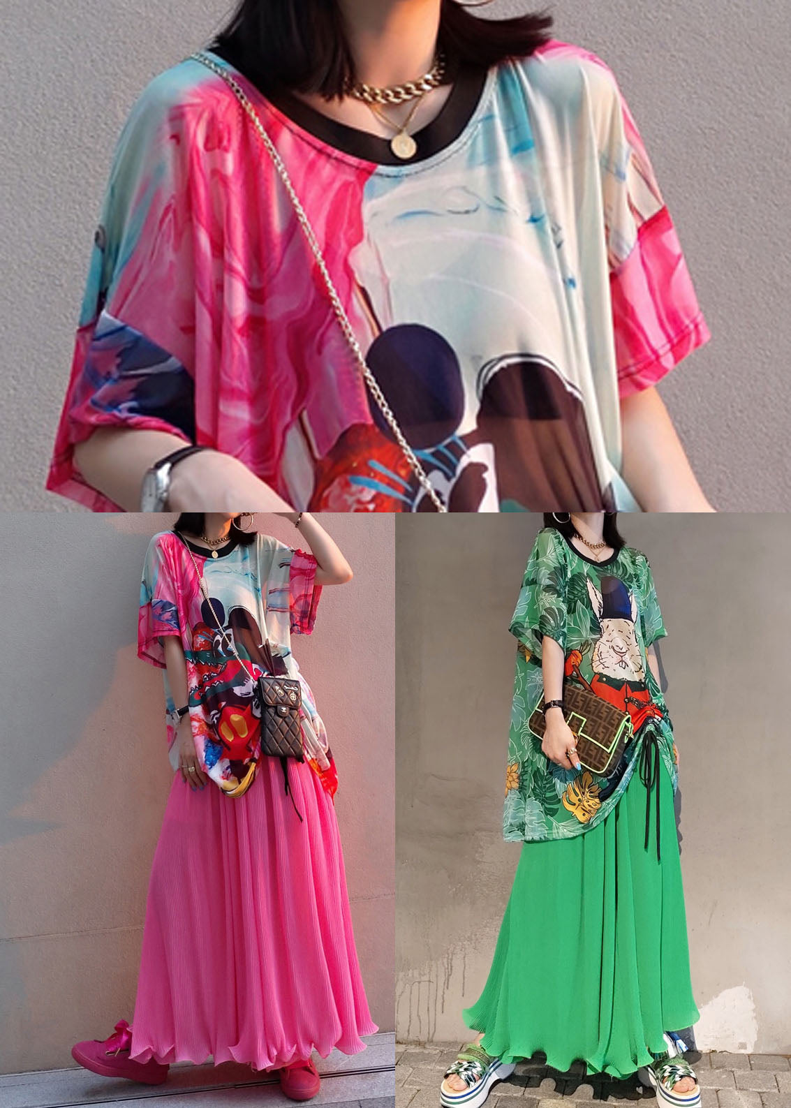 Green Print Chiffon Two Piece Set Women Clothing Drawstring Summer LY1580 - fabuloryshop