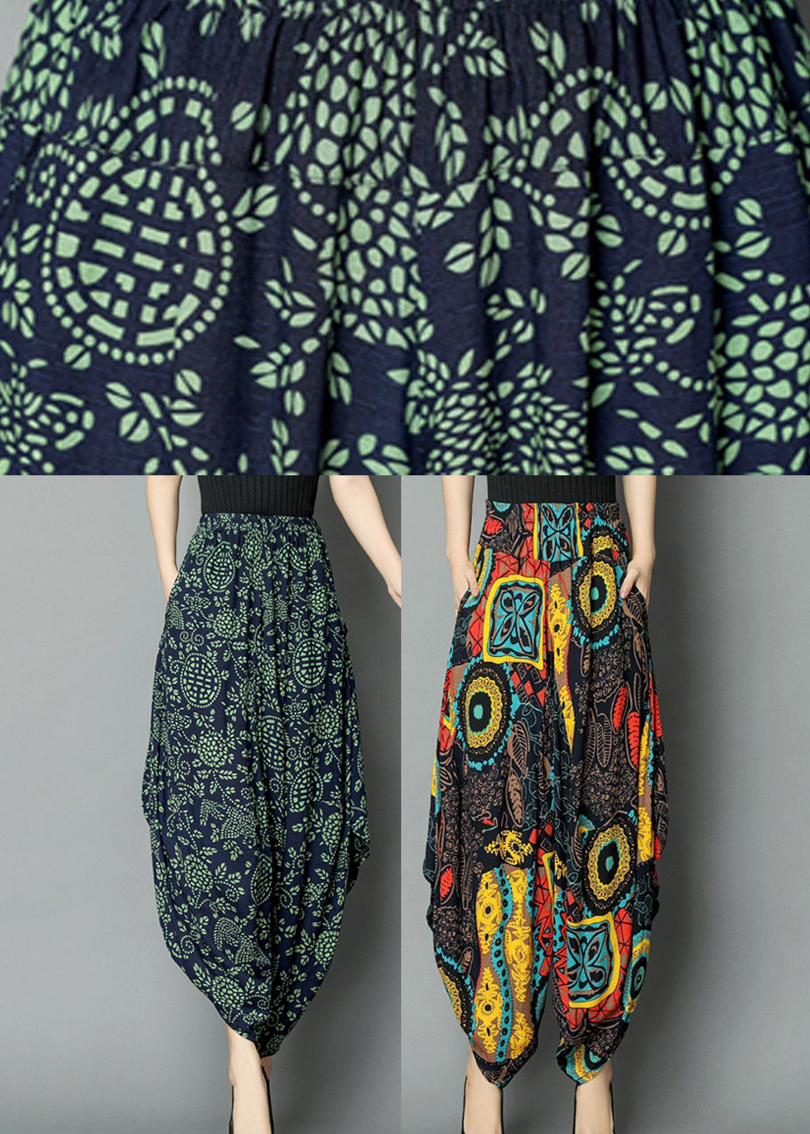 Green Print High Waist Wide Leg Pants TQ1010 - fabuloryshop