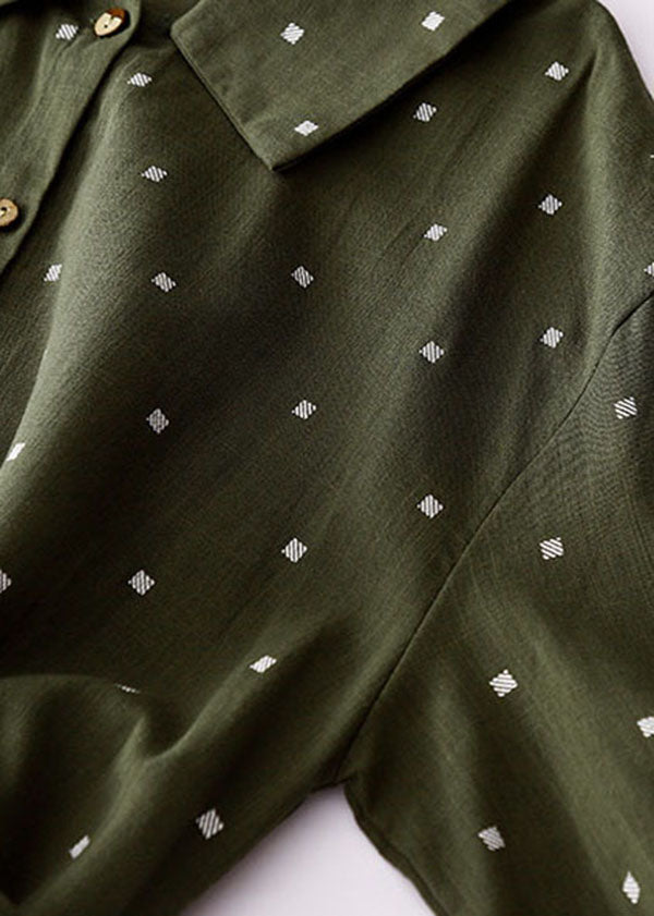 Green Print Patchwork Cotton Dresses Peter Pan Collar Tie Waist Summer Ada Fashion