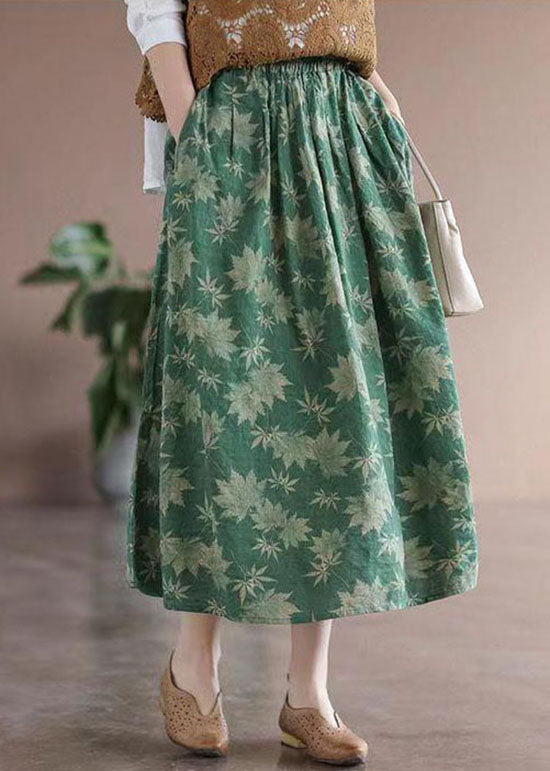 Green Print Pockets Patchwork Cotton Skirts Wrinkled Summer Ada Fashion