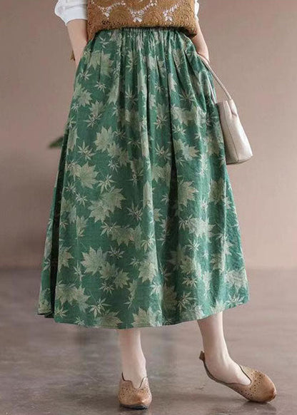 Green Print Pockets Patchwork Cotton Skirts Wrinkled Summer Ada Fashion