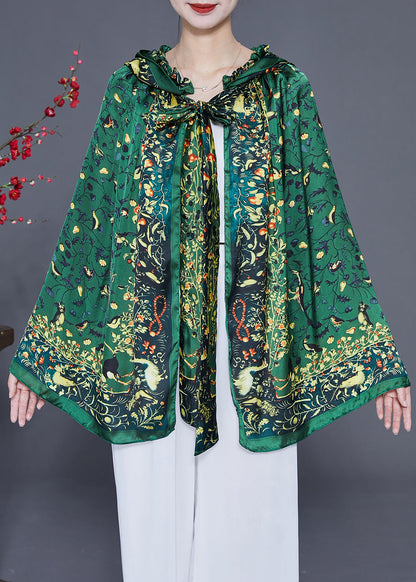 Green Print Silk Shawl Hooded LY2357 - fabuloryshop