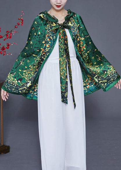 Green Print Silk Shawl Hooded LY2357 - fabuloryshop