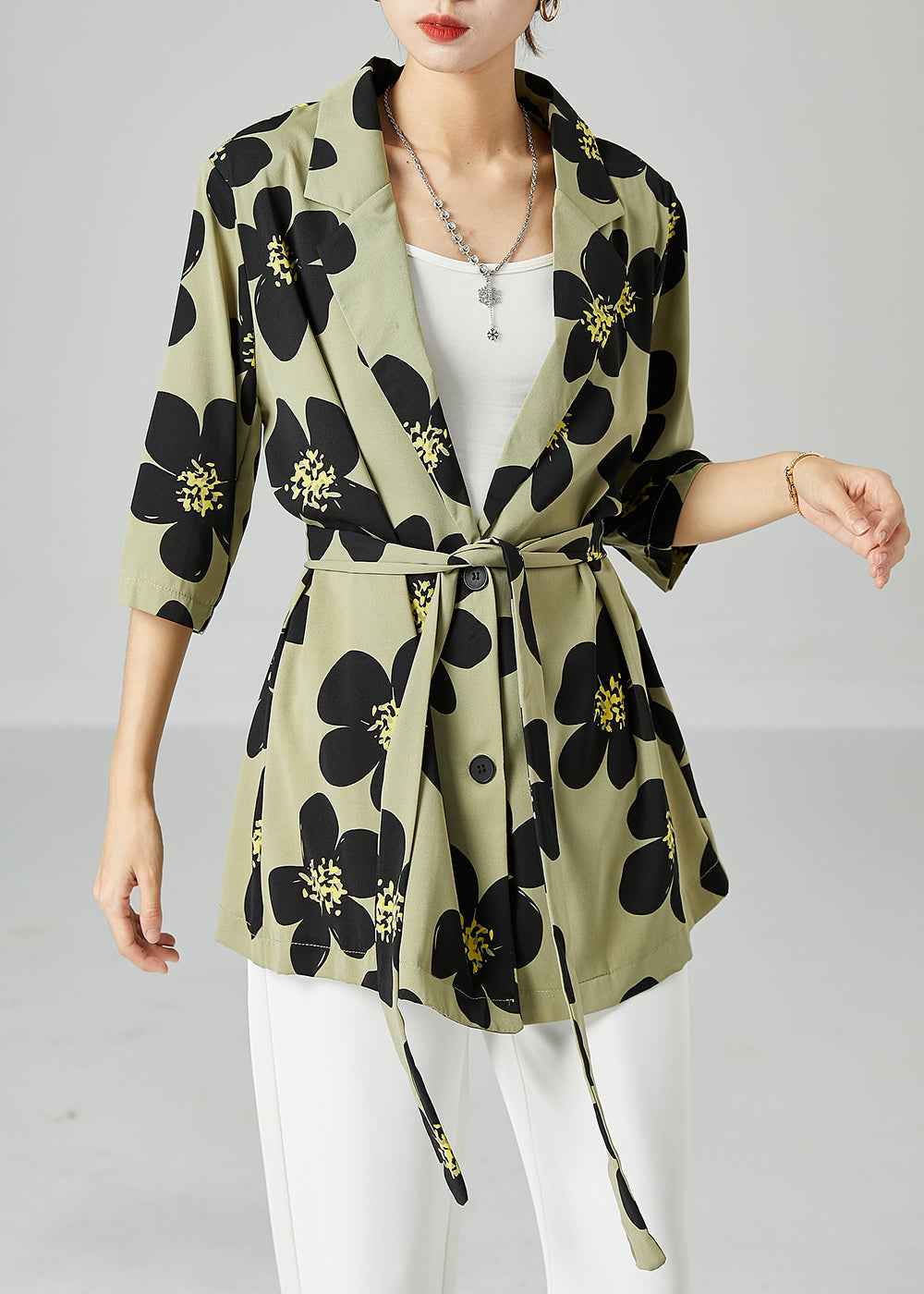 Green Print Silk Shirts Oversized Turn-down Collar Short Sleeve LY2446 - fabuloryshop