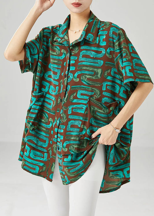 Green Print Spandex Blouses Oversized Summer Ada Fashion