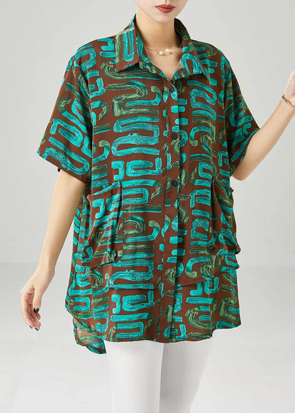 Green Print Spandex Blouses Oversized Summer Ada Fashion