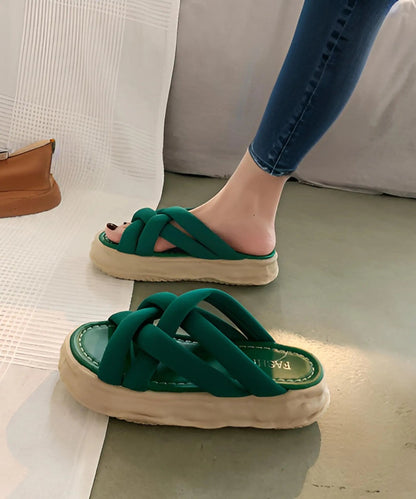 Green Slide Sandals Platform Boho Splicing Cross Strap Peep Toe Ada Fashion