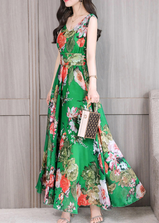 Green Slim Chiffon Maxi Dress Sleeveless LY1716 - fabuloryshop