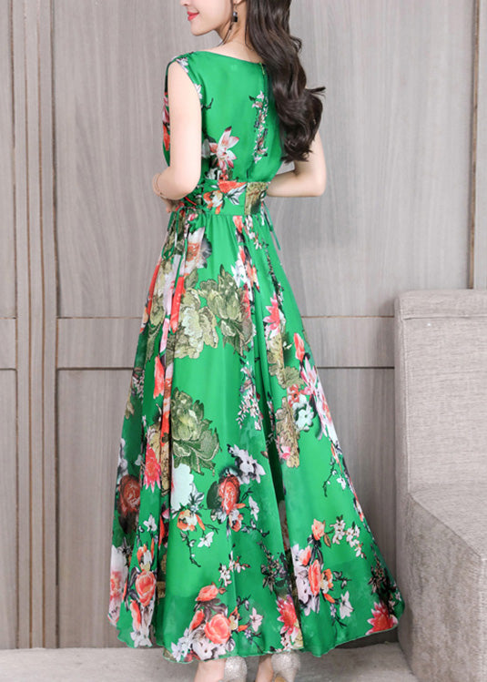 Green Slim Chiffon Maxi Dress Sleeveless LY1716 - fabuloryshop