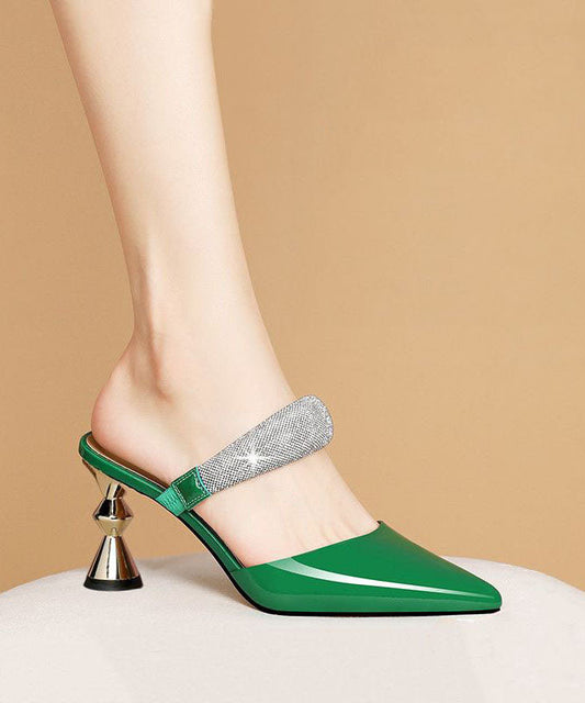 Green Stiletto Cowhide Leather Fitted Pointed Toe High Heel Slippers LC0194 - fabuloryshop