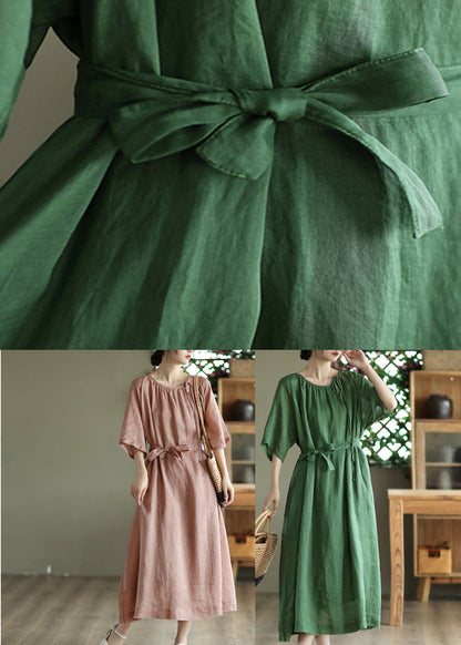 Green Tie Waist Solid Long Dress Half Sleeve LY4498 - fabuloryshop