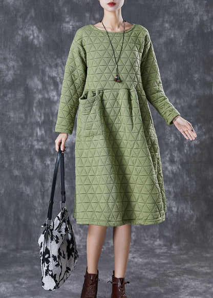 Green Warm Fine Cotton Filled Holiday Dress Winter Ada Fashion