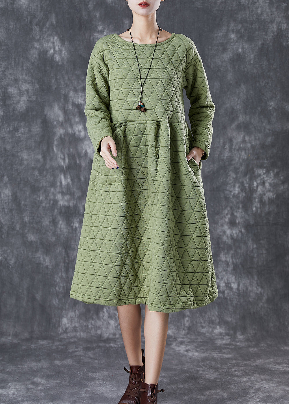 Green Warm Fine Cotton Filled Holiday Dress Winter Ada Fashion