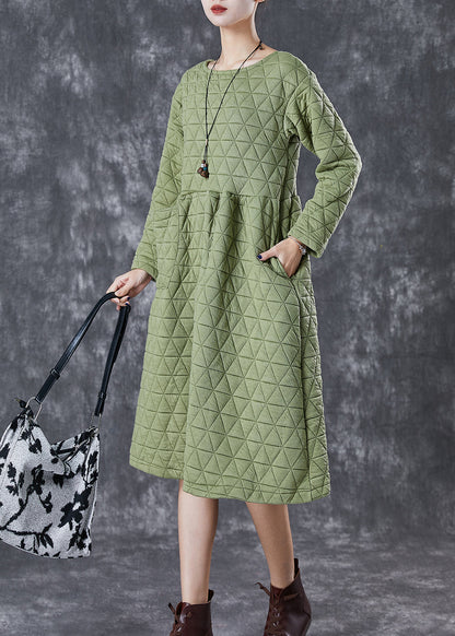 Green Warm Fine Cotton Filled Holiday Dress Winter Ada Fashion