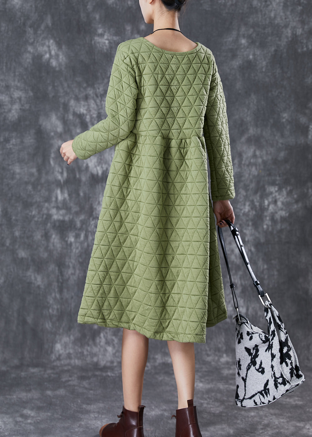 Green Warm Fine Cotton Filled Holiday Dress Winter Ada Fashion