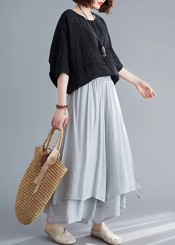 Grey Asymmetrical Linen Pants Skirt Oversized Summer Ada Fashion