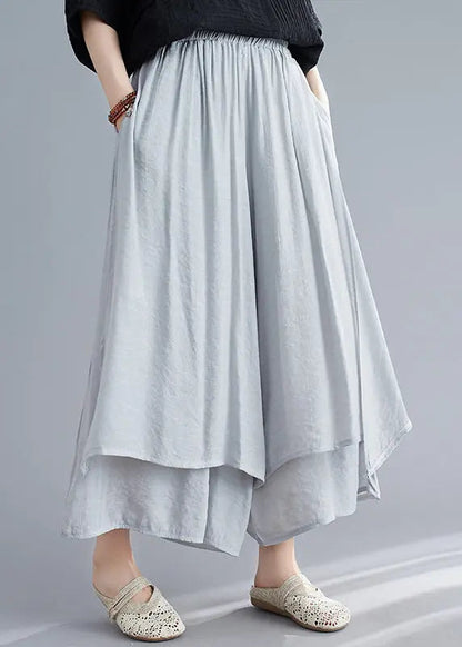 Grey Asymmetrical Linen Pants Skirt Oversized Summer Ada Fashion