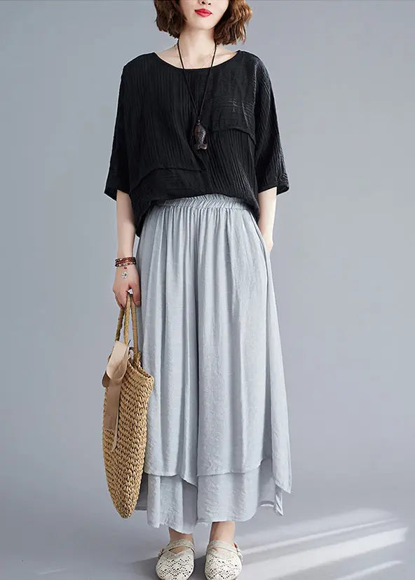 Grey Asymmetrical Linen Pants Skirt Oversized Summer Ada Fashion