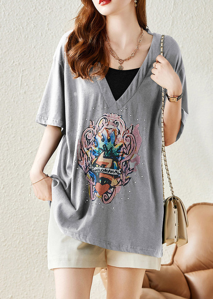 Grey Cozy Solid Cotton T Shirt Short Sleeve LY1527 - fabuloryshop