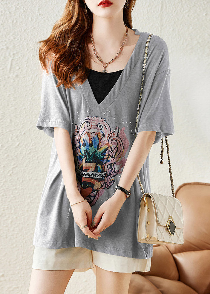 Grey Cozy Solid Cotton T Shirt Short Sleeve LY1527 - fabuloryshop