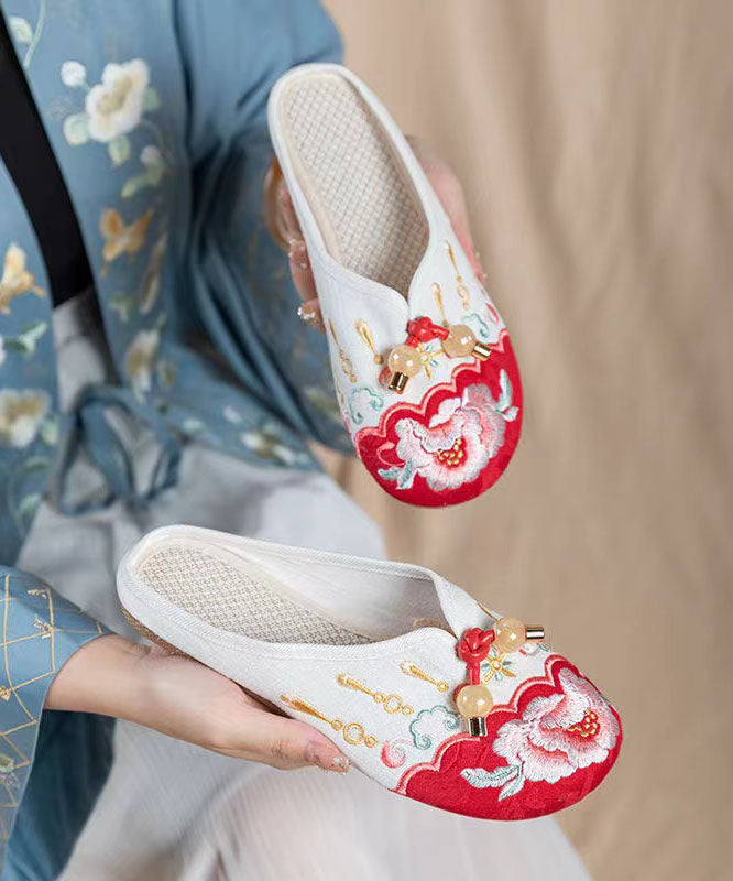 Grey Embroideried Cotton Fabric Vintage Splicing Slide Sandals LY7674