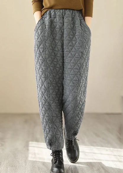 Grey High Waist Warm Fleece Lantern Pants Ada Fashion