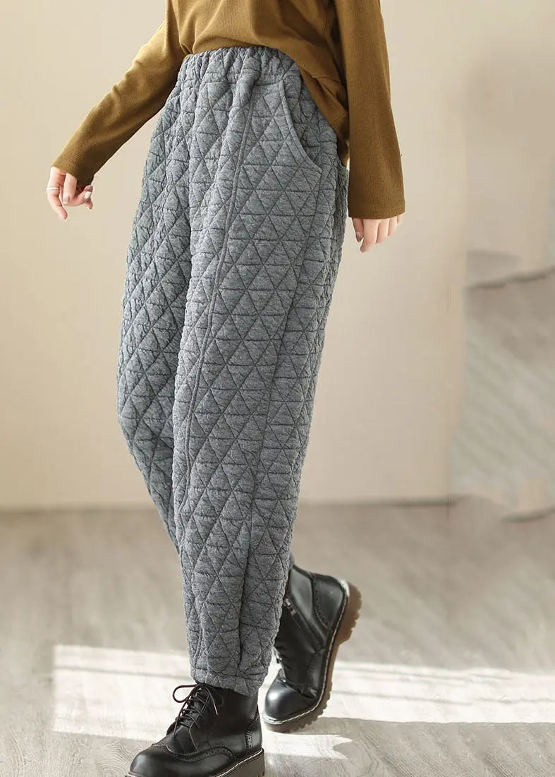 Grey High Waist Warm Fleece Lantern Pants Ada Fashion