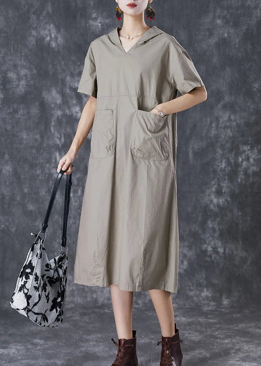 Grey Oversized Cotton Loose Sweatshirt Dress Hooded Pockets Summer Ada Fashion