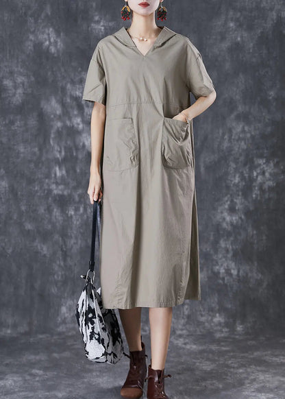 Grey Oversized Cotton Loose Sweatshirt Dress Hooded Pockets Summer Ada Fashion