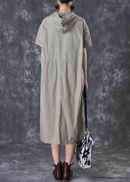 Grey Oversized Cotton Loose Sweatshirt Dress Hooded Pockets Summer Ada Fashion