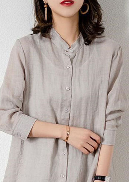 Grey Patchwork Linen Blouses Button Bracelet Sleeve LY1476 - fabuloryshop