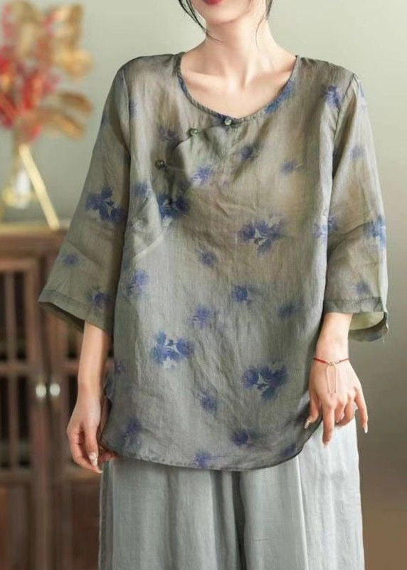 Grey Patchwork Linen Tops And Pants Two Pieces Set O Neck Summer LY4133 - fabuloryshop