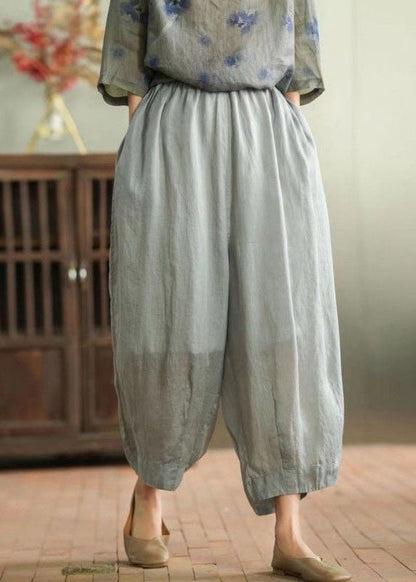 Grey Patchwork Linen Tops And Pants Two Pieces Set O Neck Summer LY4133 - fabuloryshop