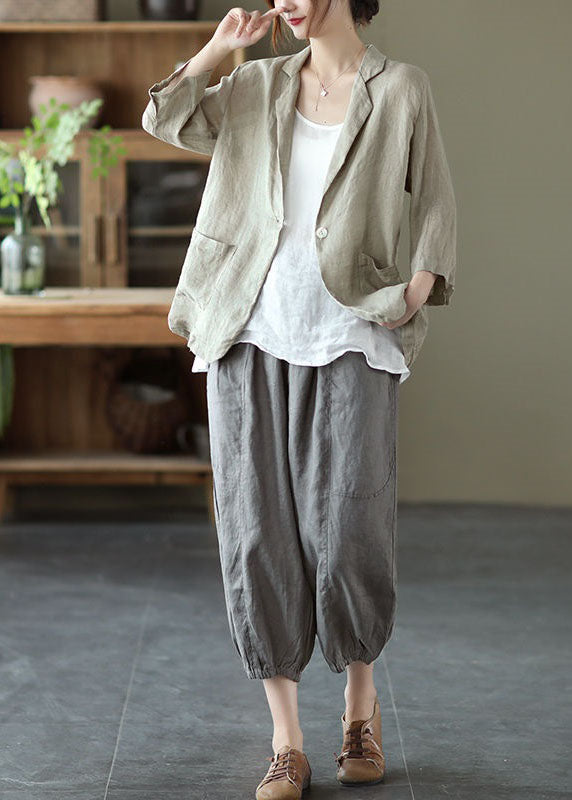 Grey Pockets Patchwork Linen Harem Pants Elastic Waist Summer LY0609 - fabuloryshop