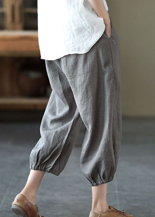 Grey Pockets Patchwork Linen Harem Pants Elastic Waist Summer LY0609 - fabuloryshop