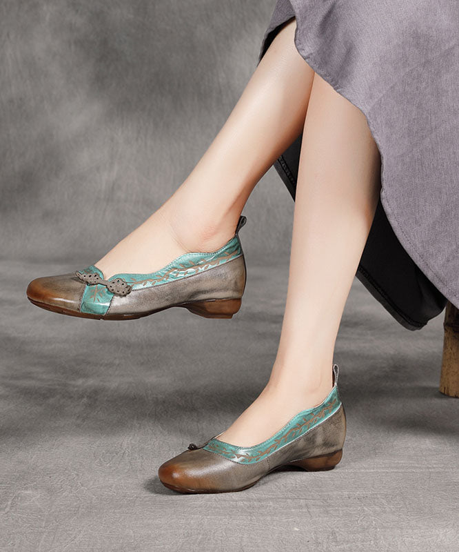 Grey Print Cowhide Leather Flat Shoes For Women Splicing Flats LC0525 - fabuloryshop