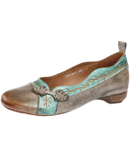 Grey Print Cowhide Leather Flat Shoes For Women Splicing Flats LC0525 - fabuloryshop