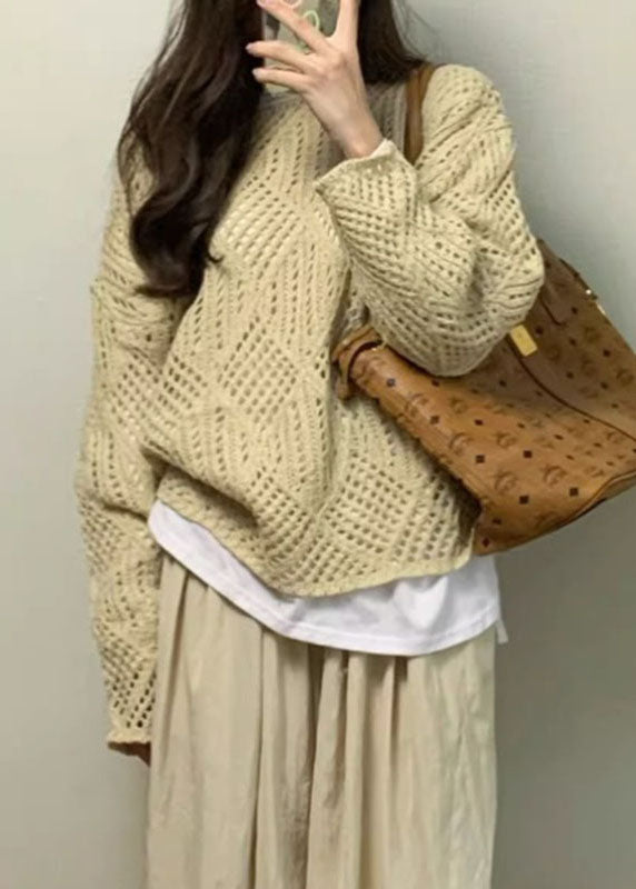 Handmade Apricot Hollow Out Knit Sweater Fall Ada Fashion