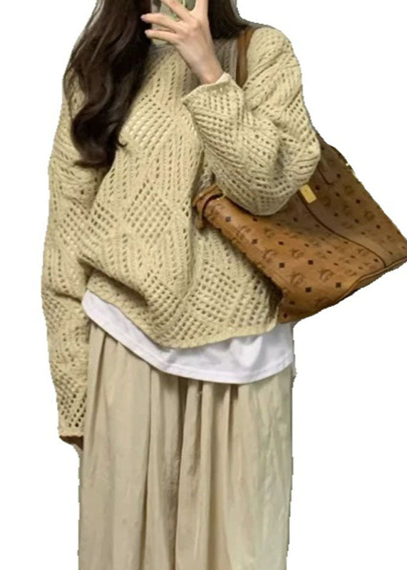 Handmade Apricot Hollow Out Knit Sweater Fall Ada Fashion