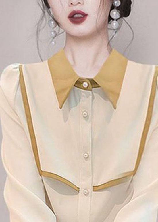 Handmade Apricot Peter Pan Collar Patchwork Chiffon Shirt Tops Spring LY0367 - fabuloryshop