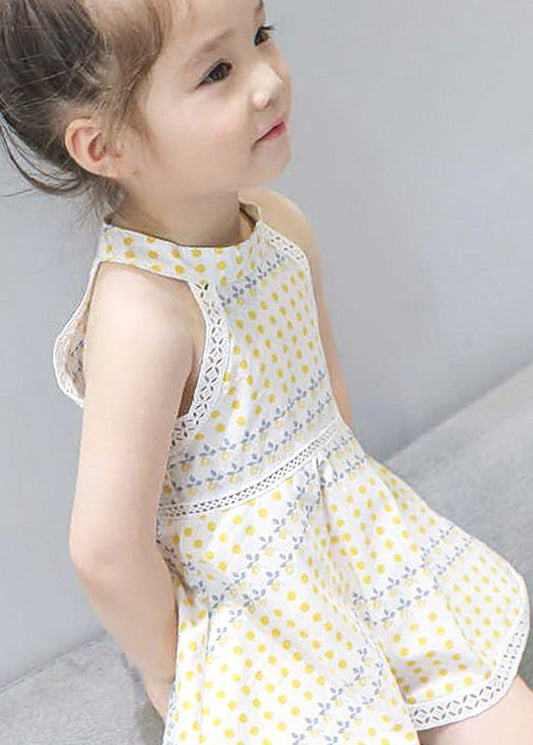 Handmade Beige O-Neck Print Patchwork Baby Mid Dress Sleeveless LY6377 Ada Fashion