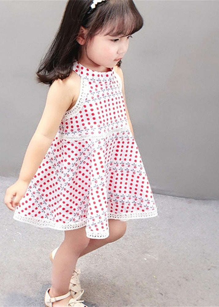 Handmade Beige O-Neck Print Patchwork Baby Mid Dress Sleeveless LY6377 Ada Fashion