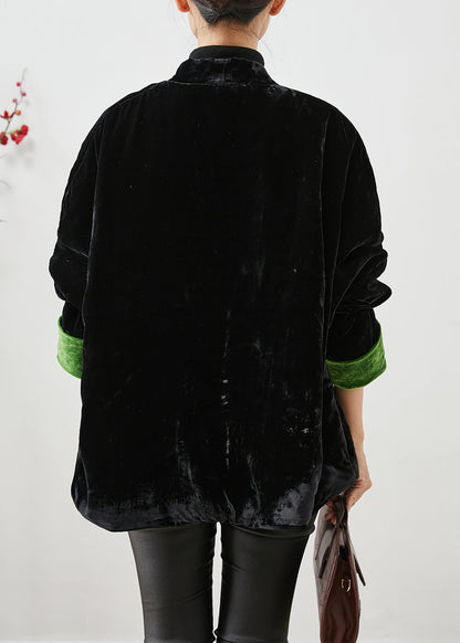 Handmade Black Chinese Button Thick Cotton Filled Silk Velour Coats Winter Ada Fashion